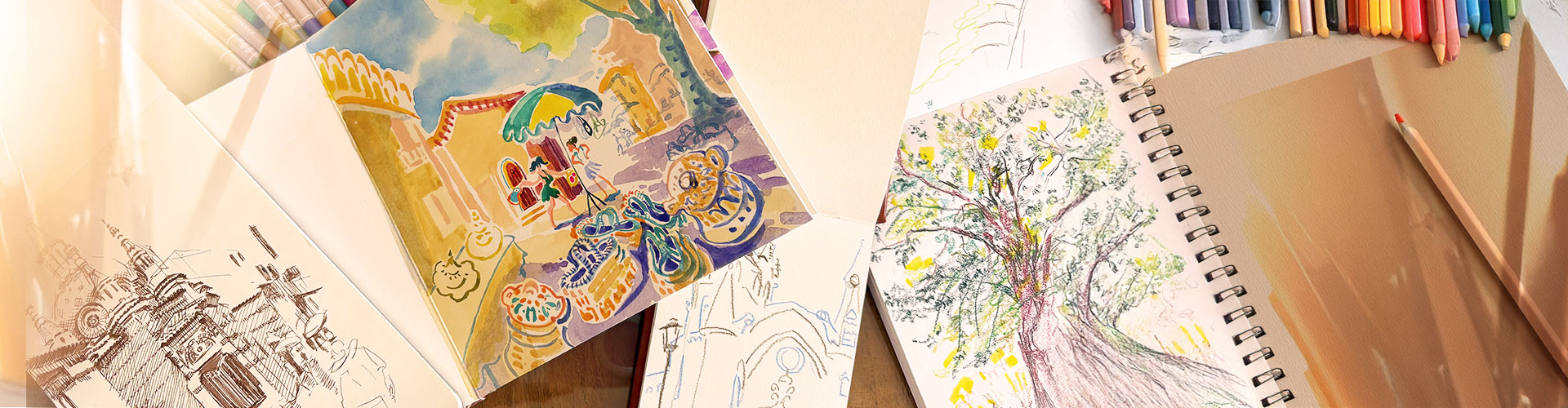 Vibrant sketches of painting on Languedoc landscape
