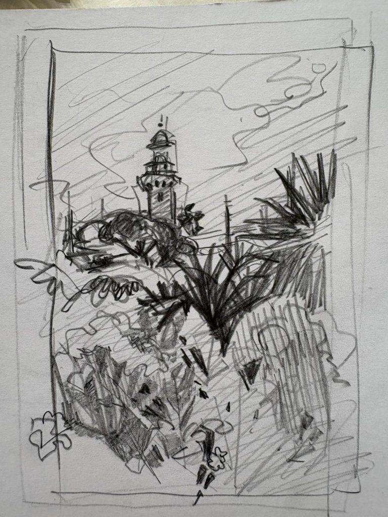 i. “Could the palm fronds crash in from the right without burying the tower?”